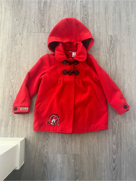Disney Other - Disney Red Hooded Toggle Coat with Minnie Mouse Patch